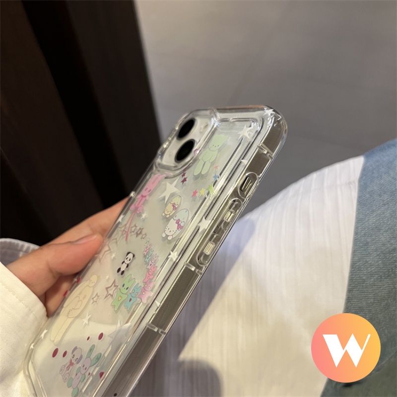 IPHONE Bening Airbag Shockproof Case Kompatibel Untuk Iphone11 13 14 12 Pro Max7 8 6s 6 Plus XR X XS MAX SE 2020 Ins Graffiti Kartun Lucu Indah Bintang Beruang Silicon Lembut TPU Penutup Belakang