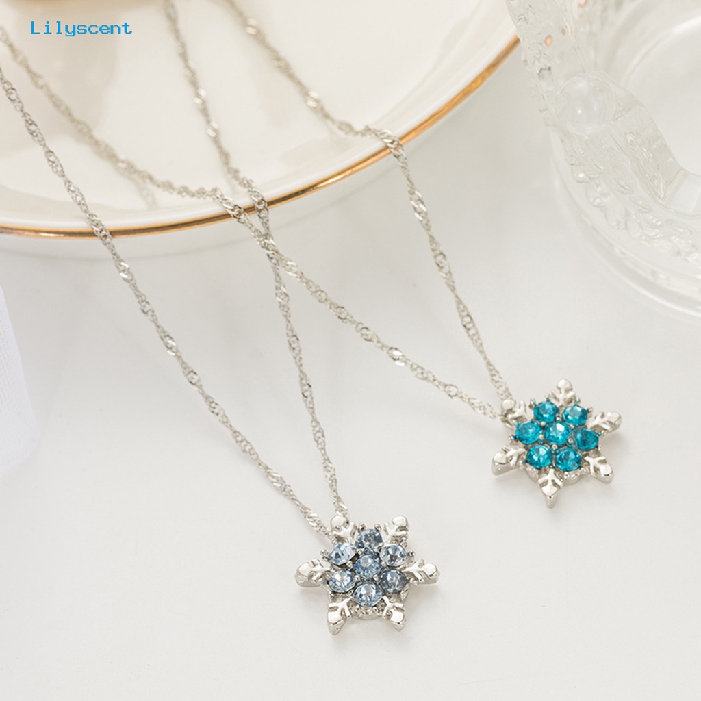 [LS] Wanita Kalung Elegan Berlian Imitasi Mengkilap Berkilau Dapat Disesuaikan Dekoratif Hadiah Liburan Natal Snowflake Pendant Necklace Party Jewelry Untuk Tahun Baru