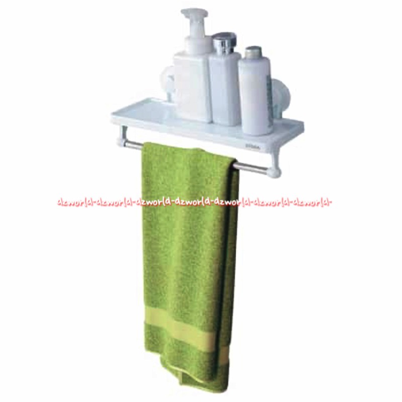 Stora Suction Shelf With Towel Rack Rak Sabun Mandi Cair Shampoo Dengan Gantungan Handuk Model Klep Tanpa Paku Baut Towelrack Plastic