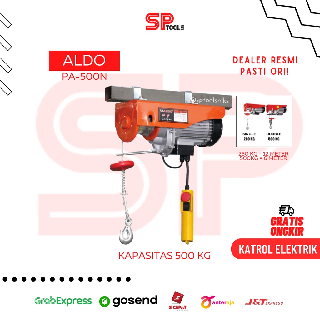 KATROL ELEKTRIK HOIST 500KG 500 KG 12 METER DOUBLE CABLE ALDO PA500N / PA500 N / PA 500 N / PA