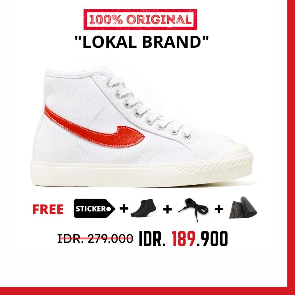 TREN TERBARU ORIGINAL - Sepatu Brand Lokal Kasual Pria Wanita No Brand White Red Hi Not Sneakers Com