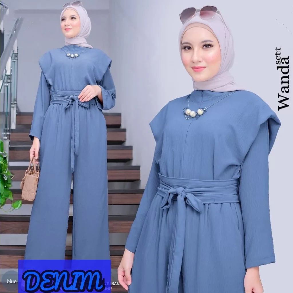 Stelan wanita muslimah wanda set fashion muslim perempuan bahan crinkle kekinian terbaru 2023