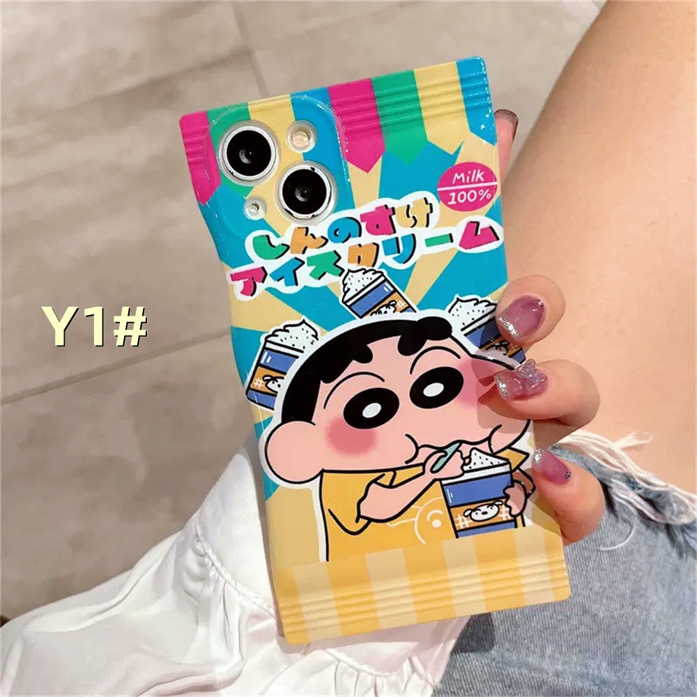 Casing Imut Realme C35 C30 C31 C21Y C25Y RealmeC11 C25 C17 C15 C12 C3 C2 Realme 8i 7i 5 5i 6i 7 Pro Crayon Shin Chan Ice Cream Milk TPU Phone Cover