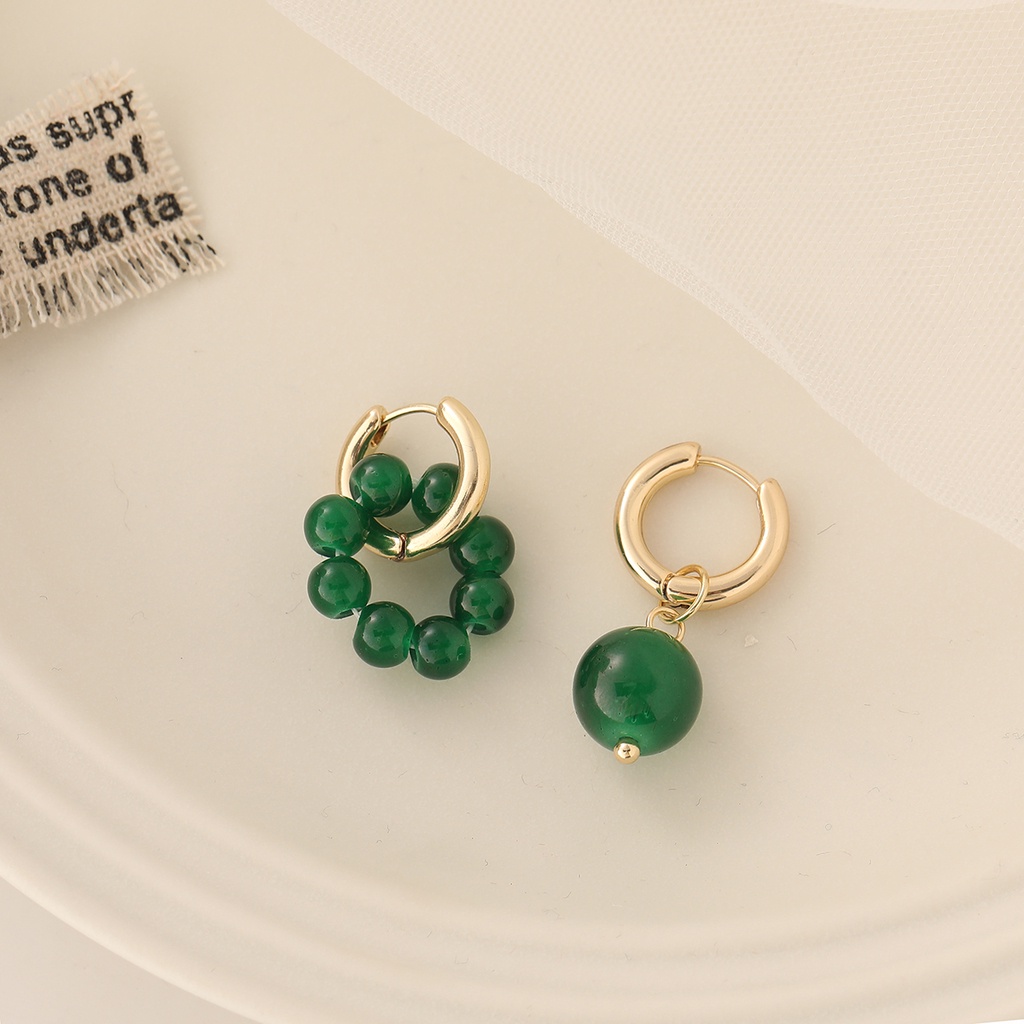 Anting China-Chic Hijau Feminim Asimetris Bulat