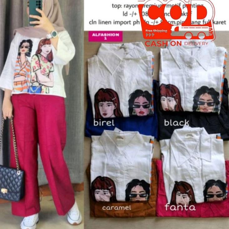 ➻ Anime Set Crop Crinkle Sablon LD 110 - Setelan Crop Top Crinkle Sablon / Setelan Kombinasi crinkle