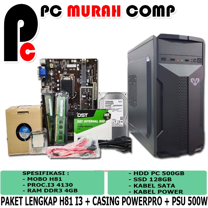 PAKET LENGKAP MOTHERBOARD MOBO H81 I3