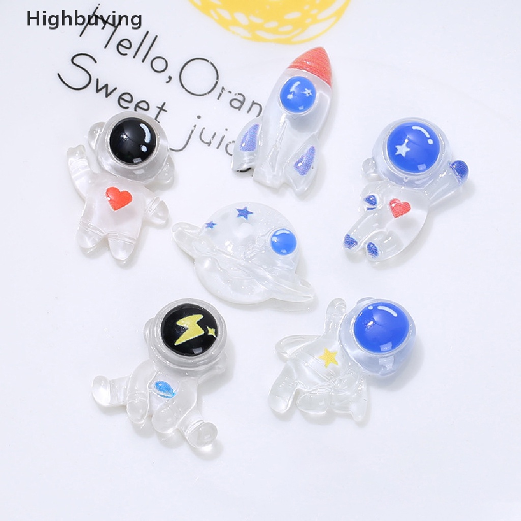 Hbid 10 Pcs Baru Lucu Mini Transparan Bercahaya Seri Luar Angkasa Resin Flatback Ornamen Kuku Membuat Perhiasan Hairwear Aksesoris Glory