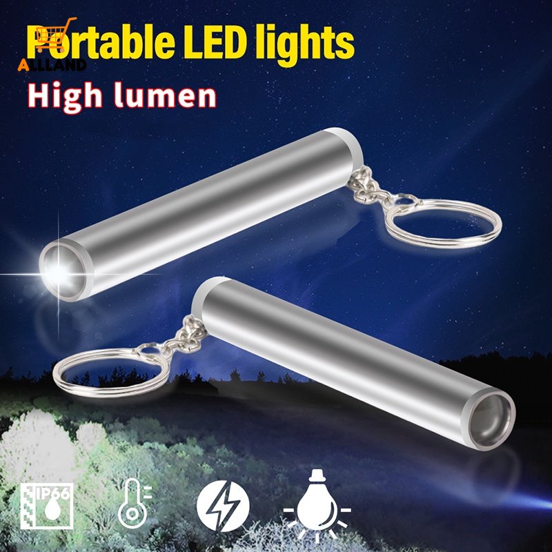 1pc Senter Tahan Air Stainless Steel Mini Dengan Gantungan Kunci/Obor Darurat LED Ultra Terang Tenaga Baterai/Lampu Pencari Jarak Jauh Genggam Luar Ruangan