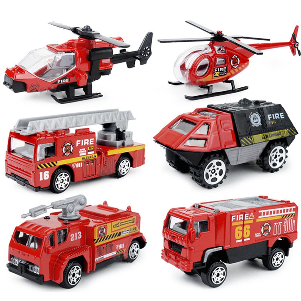 Kendaraan Truk Pemadam Kebakaran Alloy Model 6pcs Mainan Mobil Alloy1P