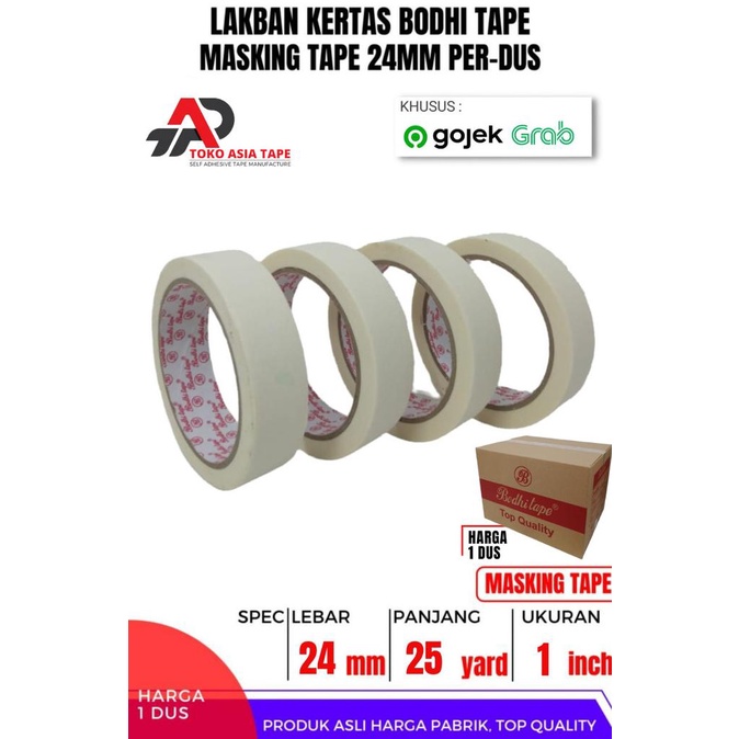 

MASKING TAPE / LAKBAN KERTAS 24MM X 25YARD BODHI TAPE 1 DUS GOJEK/GRAB