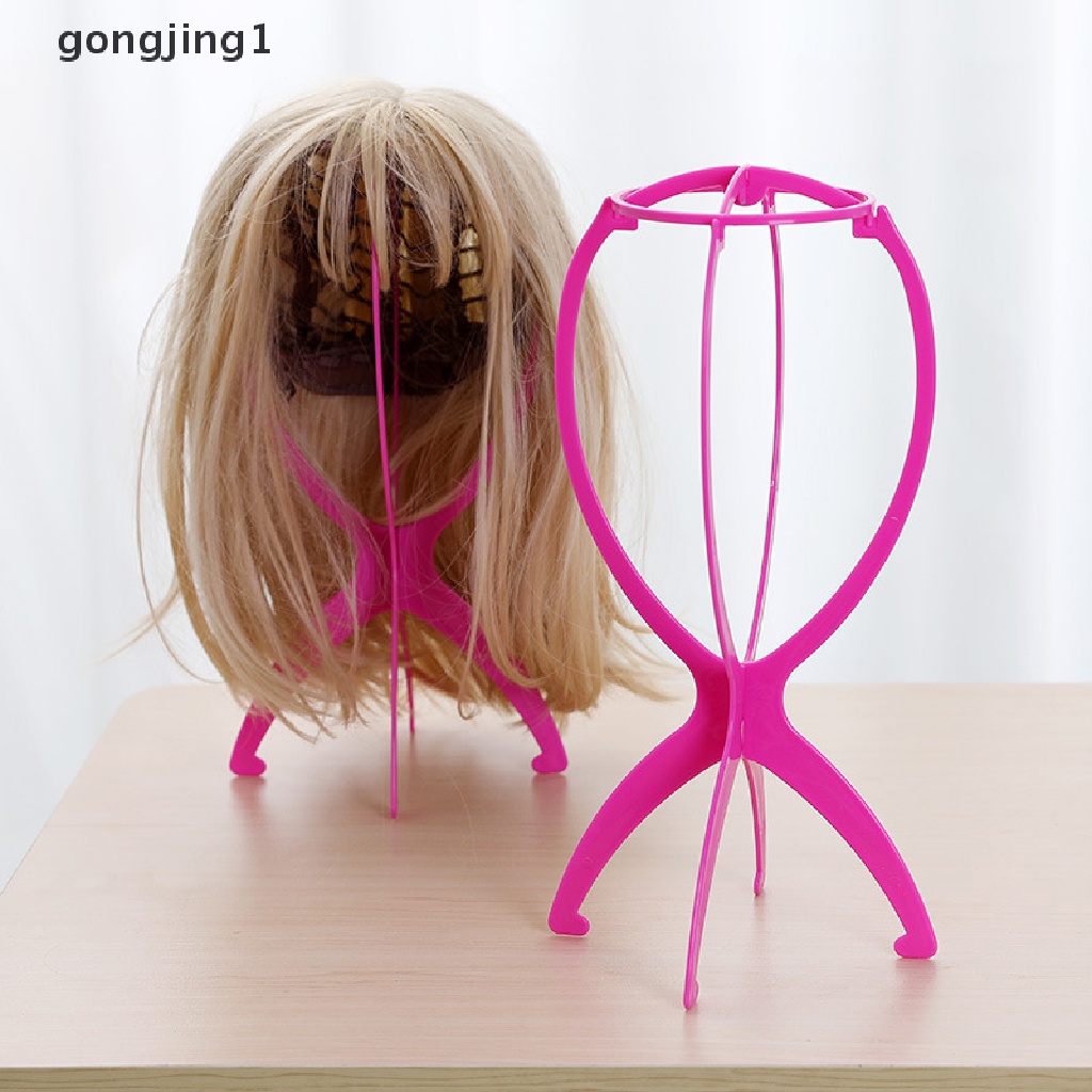 Ggg Wig Stand Plastik Warna Warni Portable Folding Wig Head Stand 16X35cm Dudukan Kepala ID