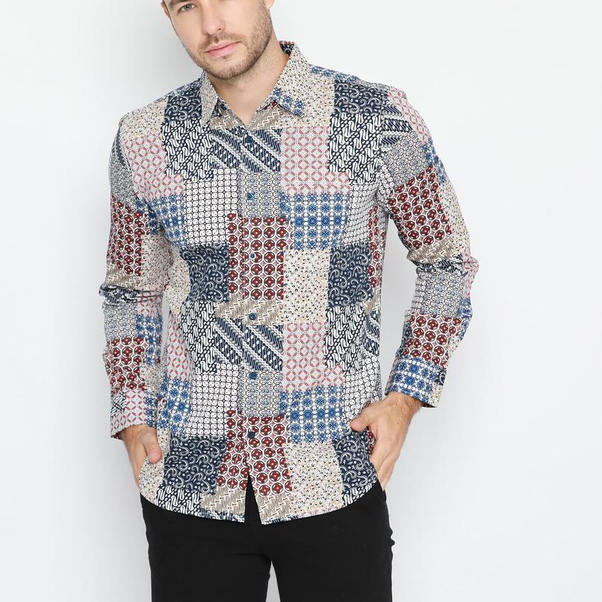 ✵ Platini Kemeja Batik Pria Lengan Panjang Biru  ✼