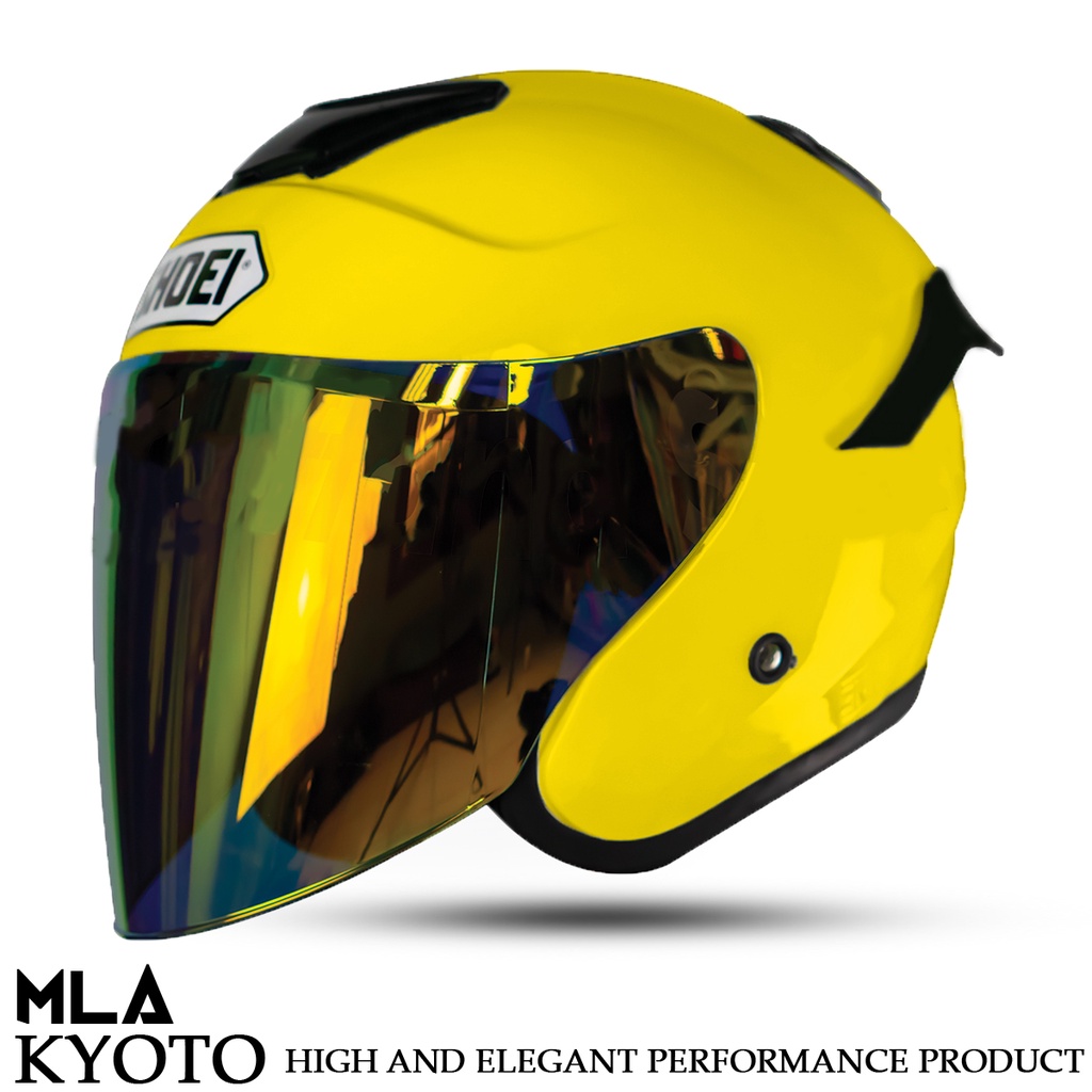 Helm Half Face MLA Kyoto / YELLOW EXOTIC Kaca Visor Gold-Blue-Hitam Iridium / Helm Premium SNI untuk Pria Dan Wanita Dewasa COD