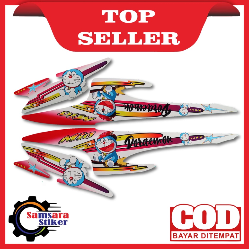 Stiker Motor Yamaha Mio Sporty Variasi Doraemon Putih-Merah