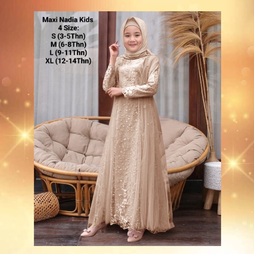 Pakaian Muslim Anak Wanita Dan Remaja Abg Perempuan Model Terbaru Kekinian/Maxi Nadia Kids 3-14 Tahun Matt Moscrepe Mix Brokat Mutiara dan Tille Tutu