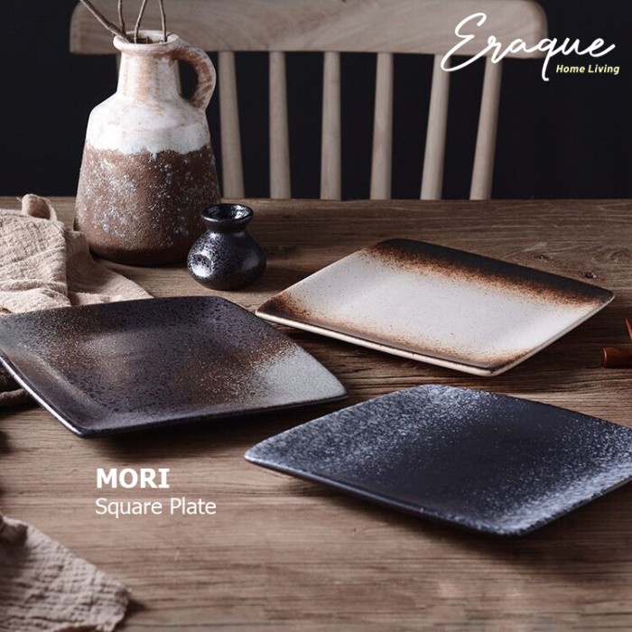 Piring Mori Square Plate / Piring Makan Saji Keramik Petak Rustic Jepang Unik