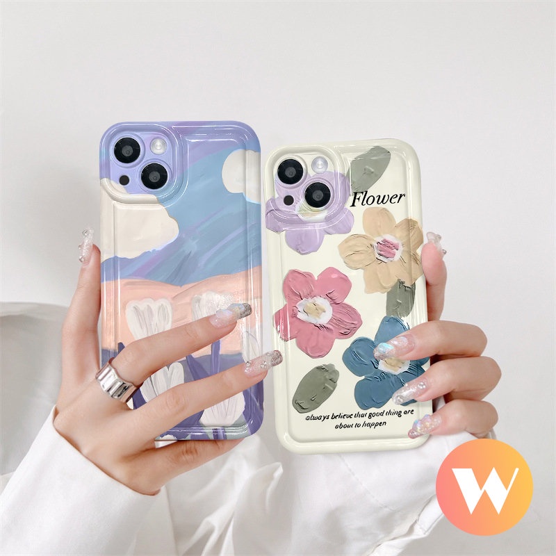 Casing Oppo A17 A16 A95 A17K A7 A12 A53 A54 A5 A5s A74 A3s A57 A16s A15 A9 A16K A16E A52 A12E A55 A1K A77s A77 A92 A31 A15s Art Bunga Tulip Lukisan Minyak Flowers Airbag Soft Case