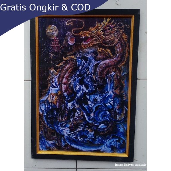 Bingkai foto murah hiasan dinding poster plus bingkai gambar naga keren ukuran 65x45