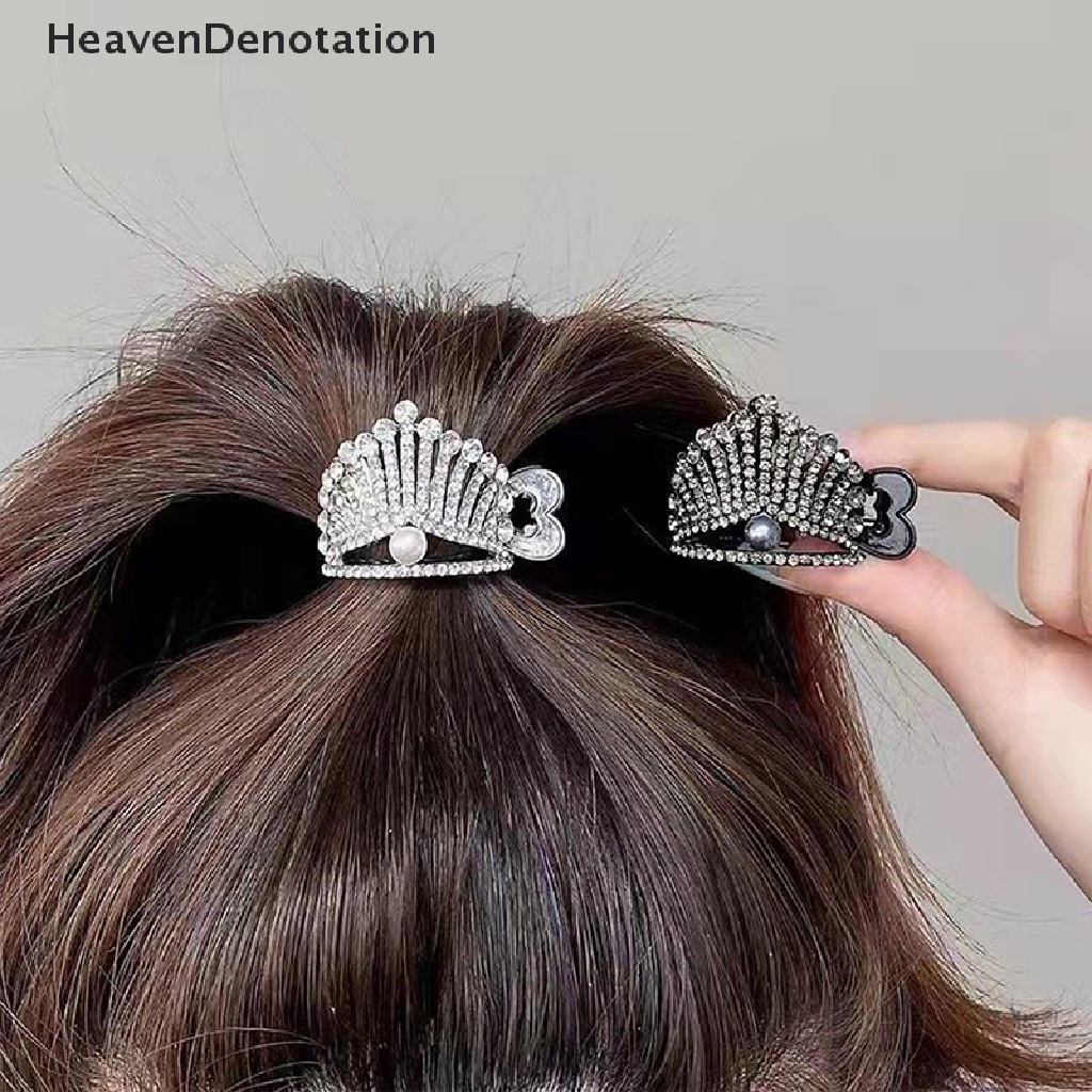 [HeavenDenotation] 1 Pcs Baru Mahkota Mutiara Berlian Imitasi Jepit Rambut Ponytail Tinggi Hiu Rambut Klip HDV