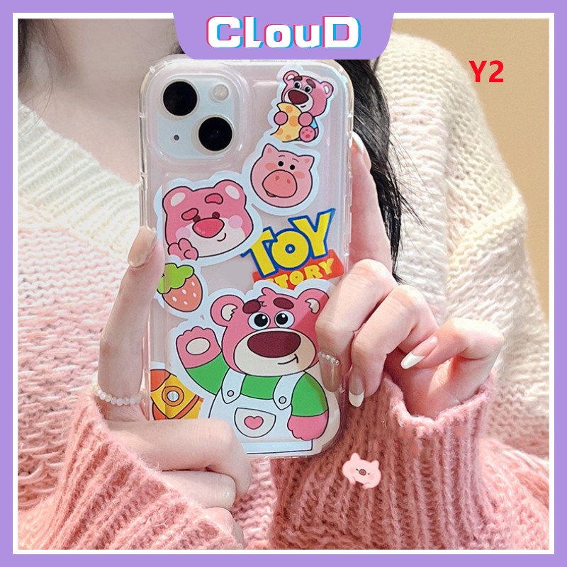 IPHONE Kartun Strawberry Bear Manyo Case Kompatibel Untuk Iphone11 13 14 12 Pro MAX X XS MAX 6 7 6S 8 Plus XR SE 2020 Toy Story Lucu Buzz Lightyear Shockproof Airbag Soft Cover