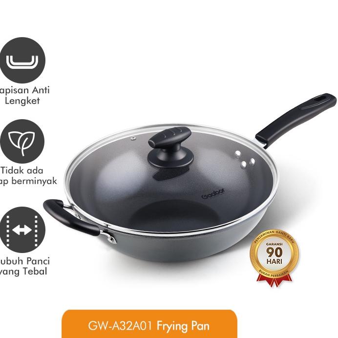 ☊ Gaabor Panci Penggorengan Wok Anti Lengket bahan Teflon 32 cm non-stick frying pan /GW-A32A01 ❋