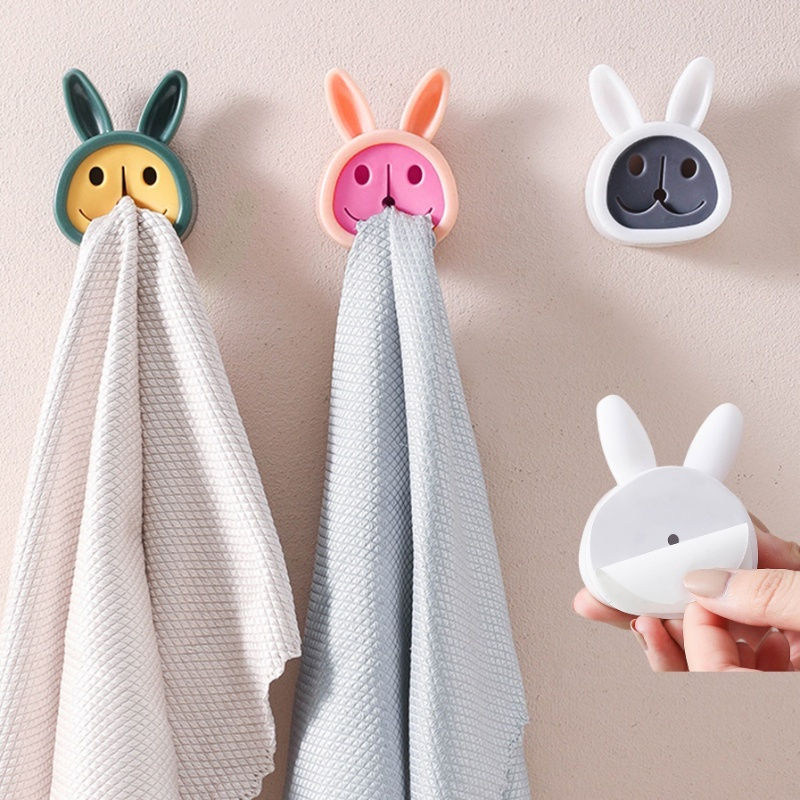 Multifungsi Kreatif Kartun Kelinci Bebas Paku Hemat Ruang Handuk Plug Pemegang Kamar Mandi Dapur Organizer Rak Self Adhesive Penyimpanan Handuk Mencuci Kain Klip Rumah Organizers Hooks