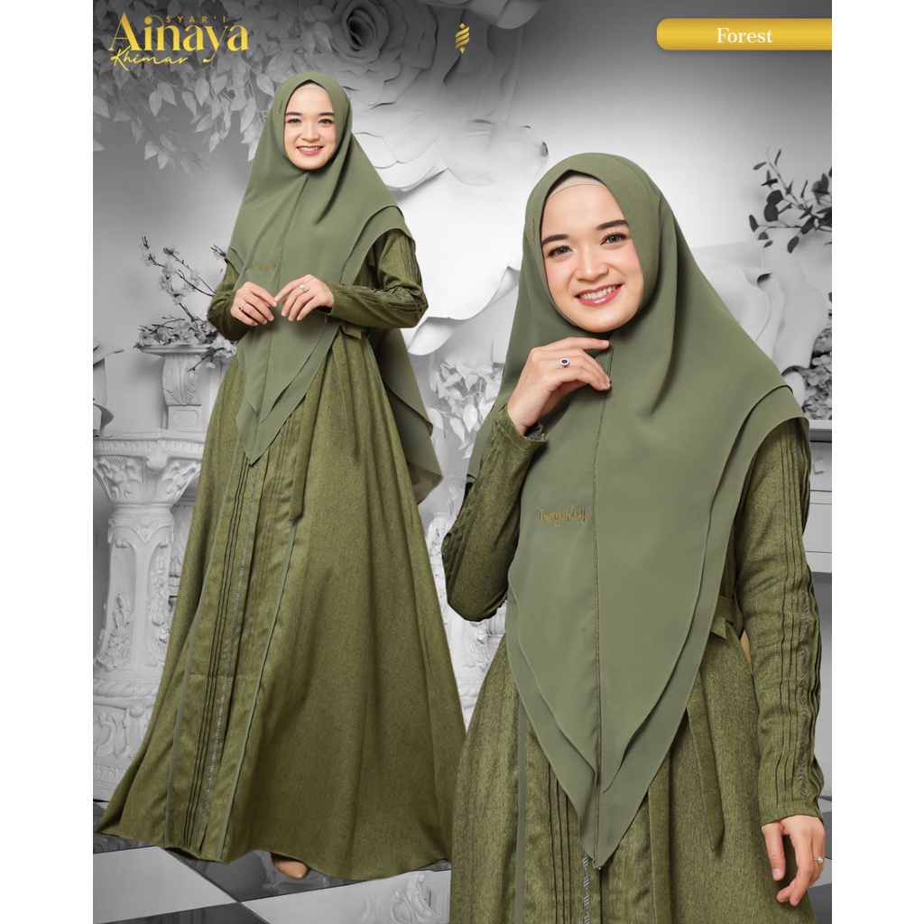 GAMIS AINAYA SET KHIMAR GREEN FOREST BY INAYALESY BAHAN FODU MADINA BAJU BUSANA MUSLIM MUSLIMAH DRES