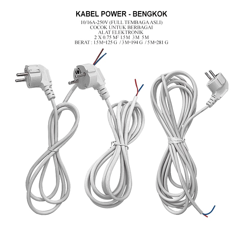 1.5M ASLI TEMBAGA KABEL POWER BENGKOK STEKER COLOKAN 2 KABEL SNI TERSEDIA 3 UKURAN 1,5M 3M DAN 5M PUTIH DAN HITAM