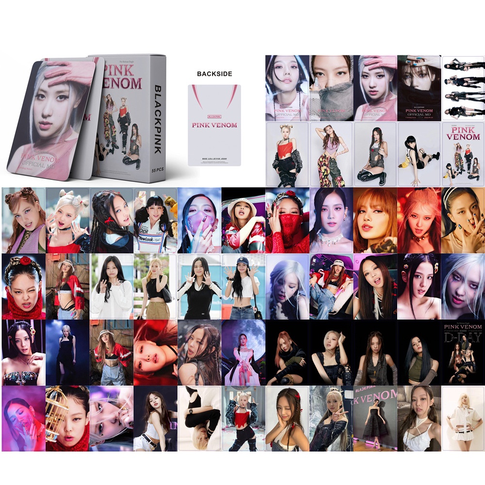 55pcs/box Kartu BP Pink VENOM Photocard LISA ROSE JENNIE JISOO Lomo Hitam Pink Kpop Postcards READY STOCK Blackpink Blackpink