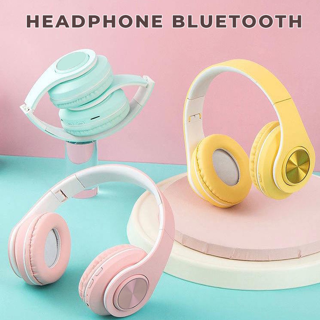 Headset Bluetooth Macaron NBP33 Headphone Wireless Henset Hetset Bando Slot Memori Untuk Santai Olahraga Lainnya | GROSIRXPRESS