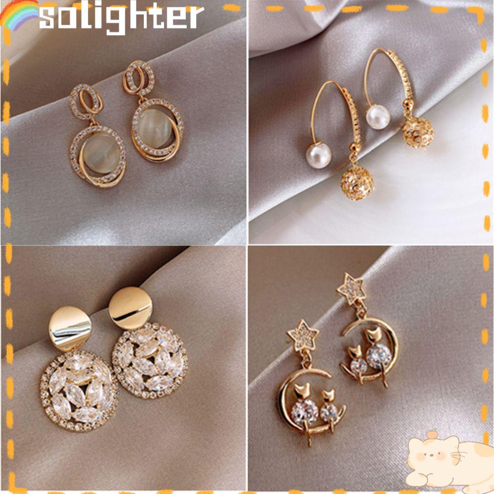 Solighter Geometris Menjuntai Anting Trendi Fashion Indah Stud Earring