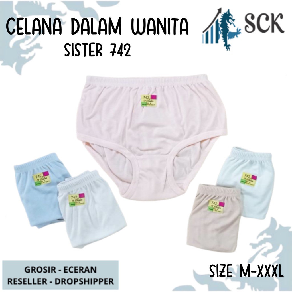 [ISI 3] CD Wanita SISTER 742 Pinggang Karet Polos Ukuran M-XXL / Pakaian Dalam Cewek - sckmenwear GROSIR