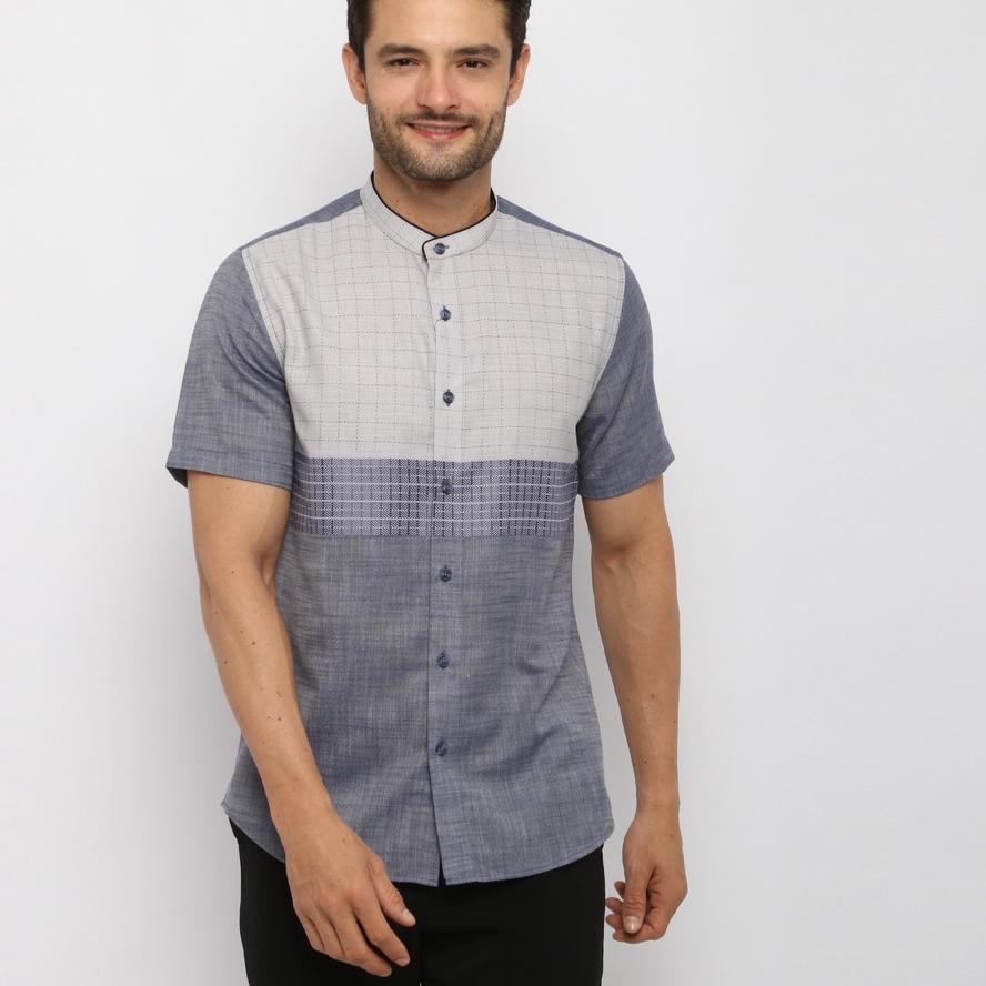 ◘ KOKO BAHR NAVY Kemeja Casual Formal Pria Lengan Pendek SS - Baju Atasan Top Man Muslim Shirt Edwin