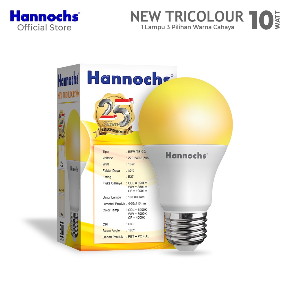 Hannochs New Tricolour Bohlam Lampu LED 3 Warna Multifungsi 10-12 Watt