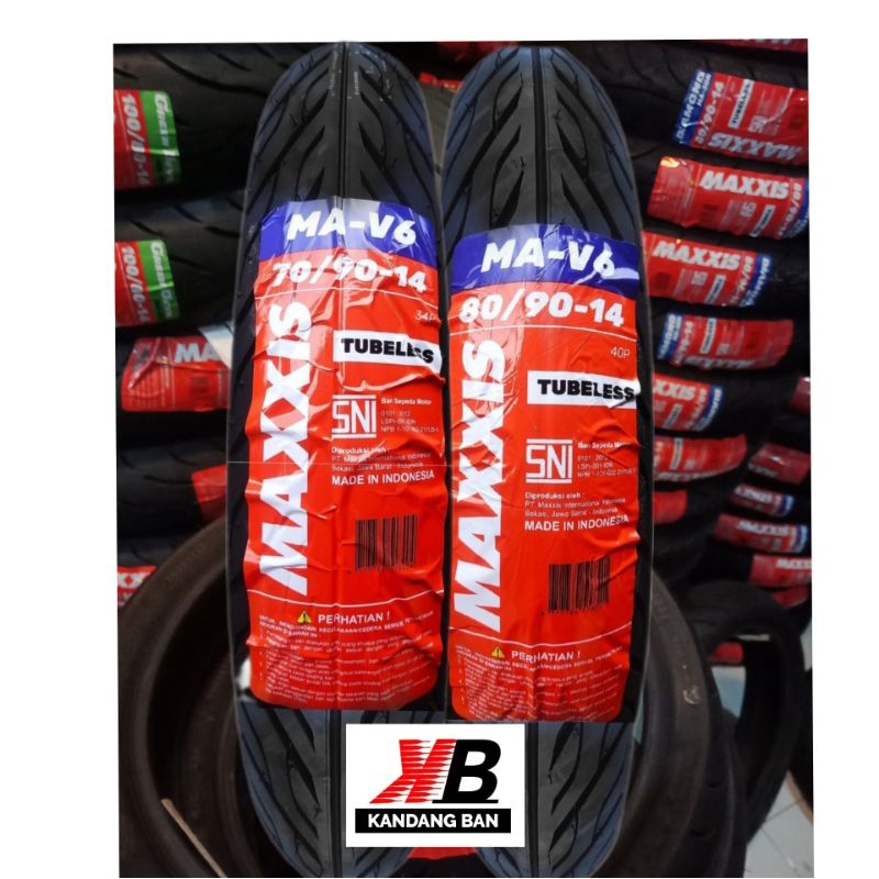 PAKET BAN TUBLES MAXXIS MA-V6  70/90 + 80/90-14 FREE PENTIL,UNTUK SEMUA MATIC ,HONDA, YAMAHA, SUZUKI