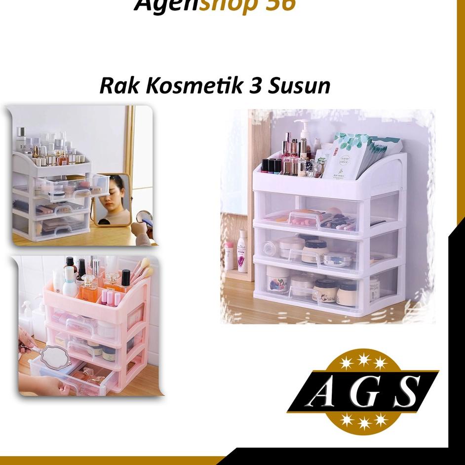 ➢ [AGS] Tempat Kosmetik 3susun/ M2 Laci Make up Susun Plastik Serbaguna ➺