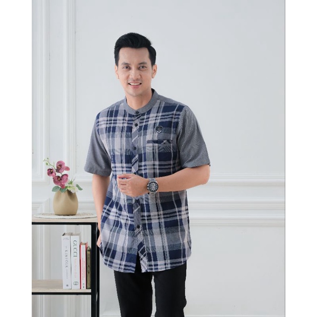 Baju Koko Dewasa Lengan Pendek Katun Motif Kotak by Ilnaaf