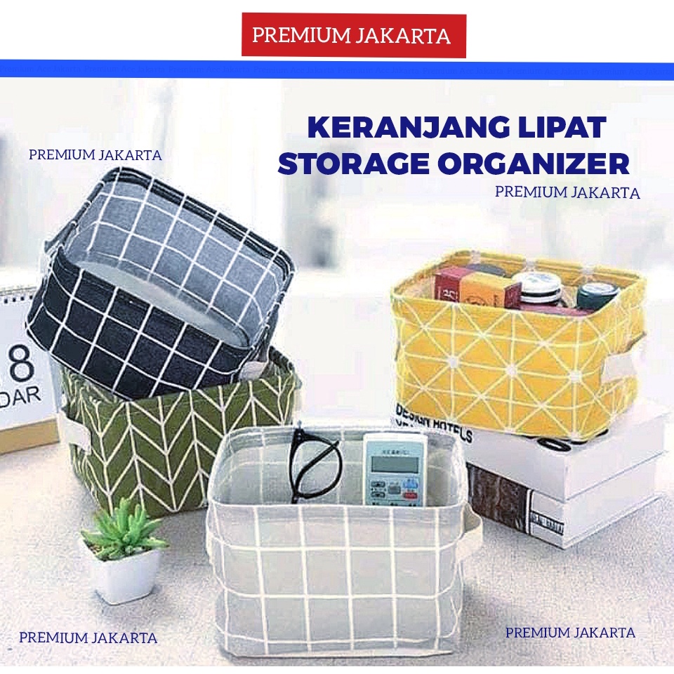 Keranjang Lipat Storage Box Organizer Kanvas Kotak Penyimpanan Tempat Wadah Aksesoris Multifungsi