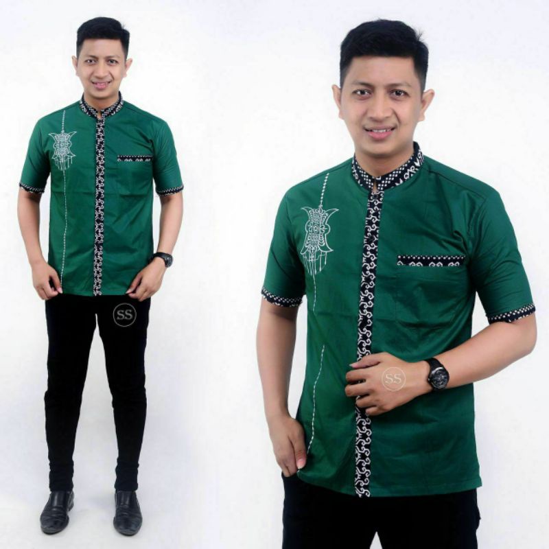 Baju Koko Pria Bordir Syubbanul Muslimin Koko Azzahir Koko Kurta Lengan Pendek