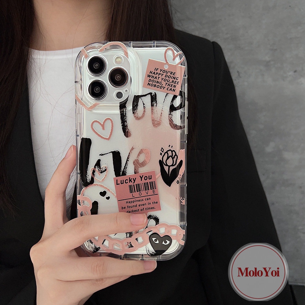 IPHONE Casing Kompatibel Untuk Iphone14 13 11 12 Pro MAX 7plus 8plus 6 6S 7 8 Plus XR X XS MAX Love HeartCartoon Graffiti Comme des Garcons Label Bunga Shockproof Soft Airbag Clear Cover