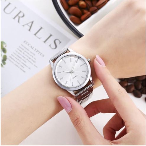 Jam Tangan Wanita Analog Quartz Jam Tangan pria Casual Fashion Strap Rantai Stainless Steel Import Couple R1