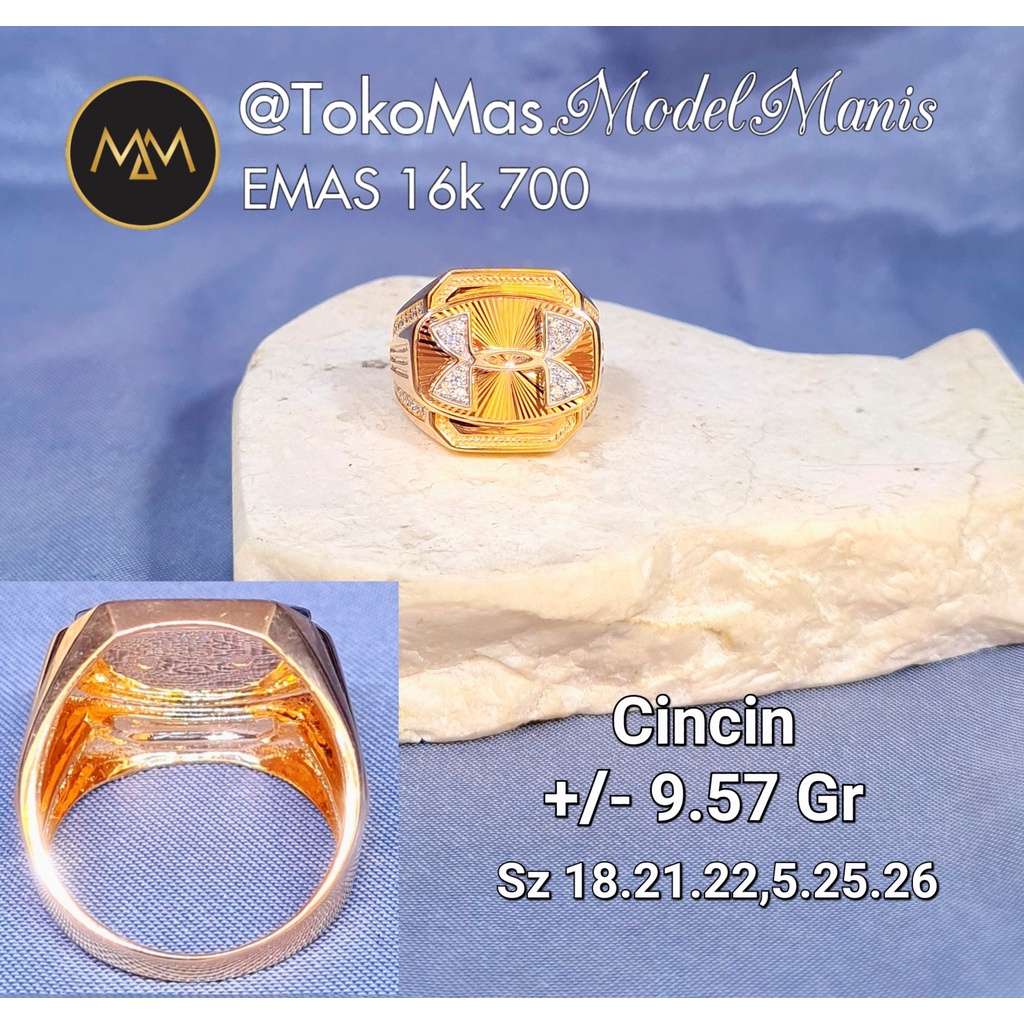 Cincin laki-laki under atmour hologram emas kuning 700 kadar 16k