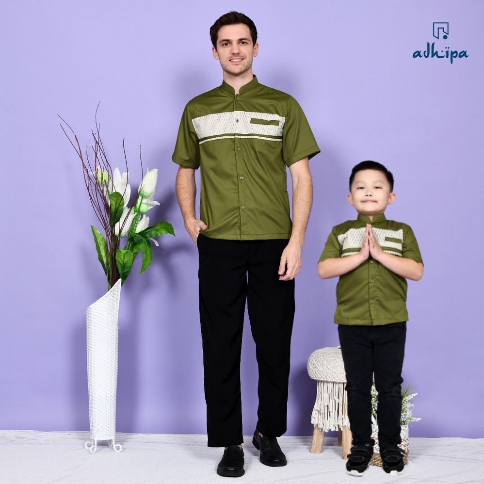 Koko Couple Ayah Dan Anak Warna Hijau Army Songket