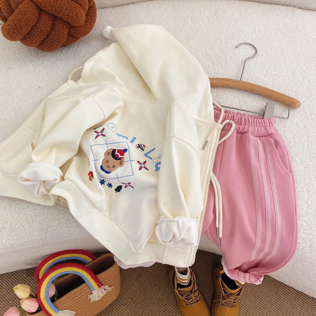 (LOLI-JKT) BS-402 STELAN ANAK JAKET CREAM PINK BAHAN SOFT LEMBUT SIZE 100-140