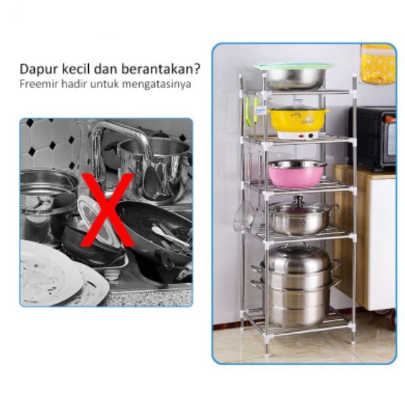 Rak dapur susun Rak panci besi stainless steel 5 Susun PANTREE