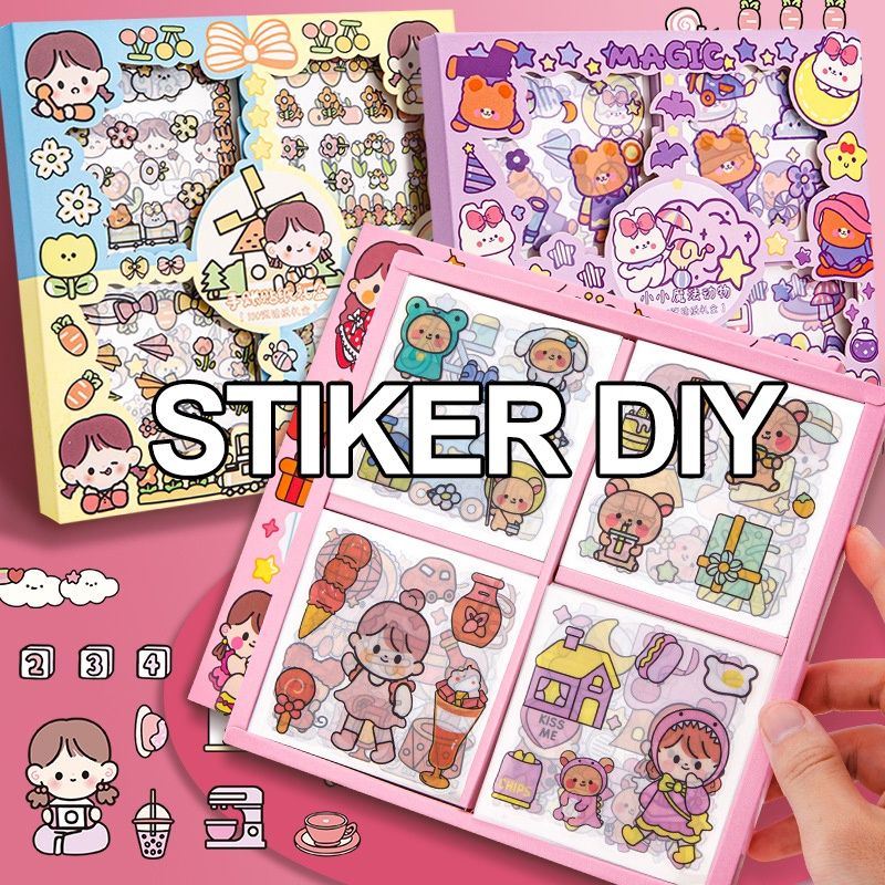Sticker Set Diary Book isi 100 lembar  /Aesthetic Sticker Deco 20/100Lembar Stiker Tumblr Botol Hp L