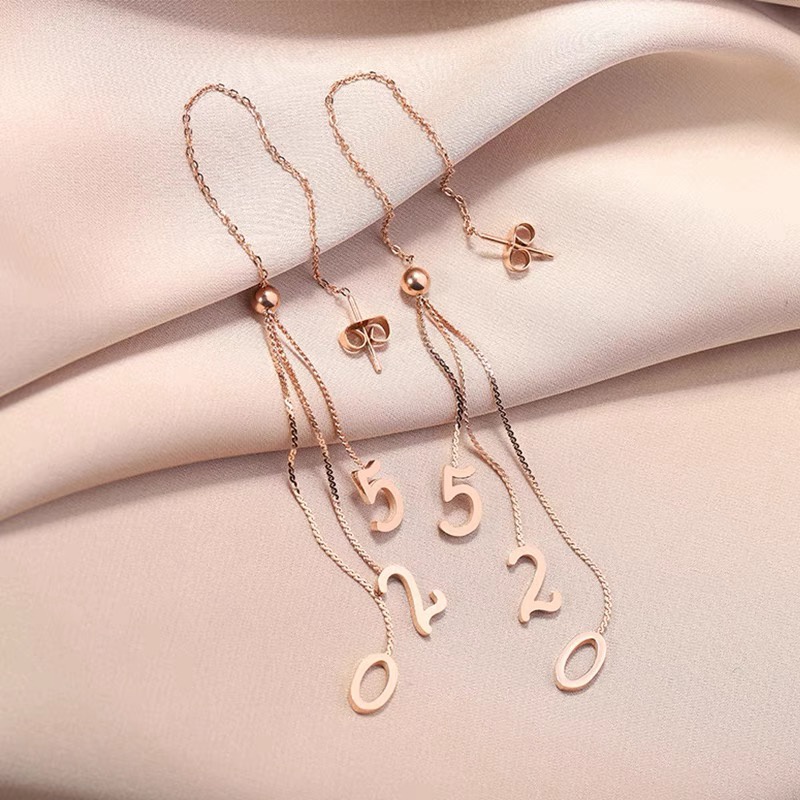 Anting Rumbai Digital 520 | Anting Bahan Titanium Steel Warna Rose Gold 18k | Perhiasan Bahan Stainless Steel