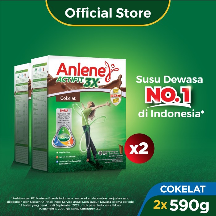 

[ COD ] Anlene Actifit 3X Susu Bubuk Dewasa Cokelat 2x590g - Tulang & Sendi