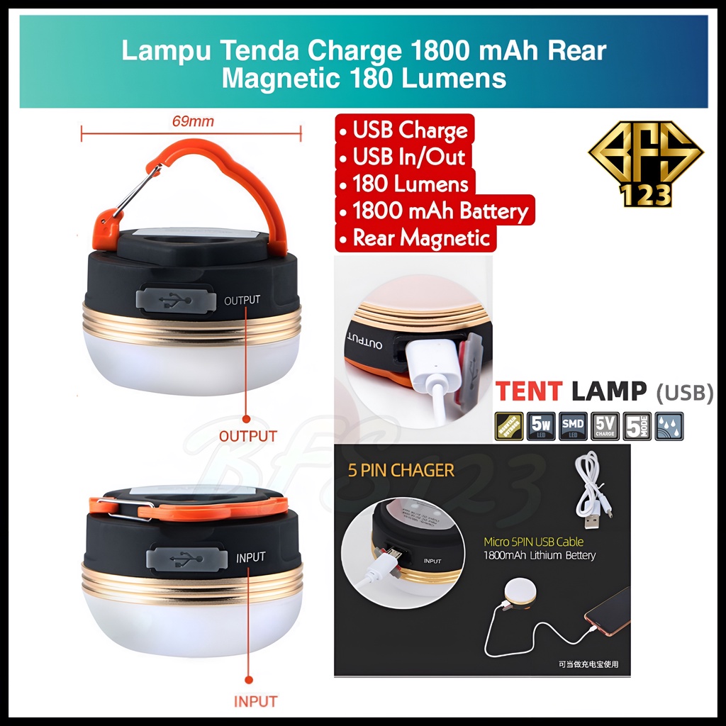 Lampu Tenda Charge LED Cahaya Terang Hook Carabiner Magnet