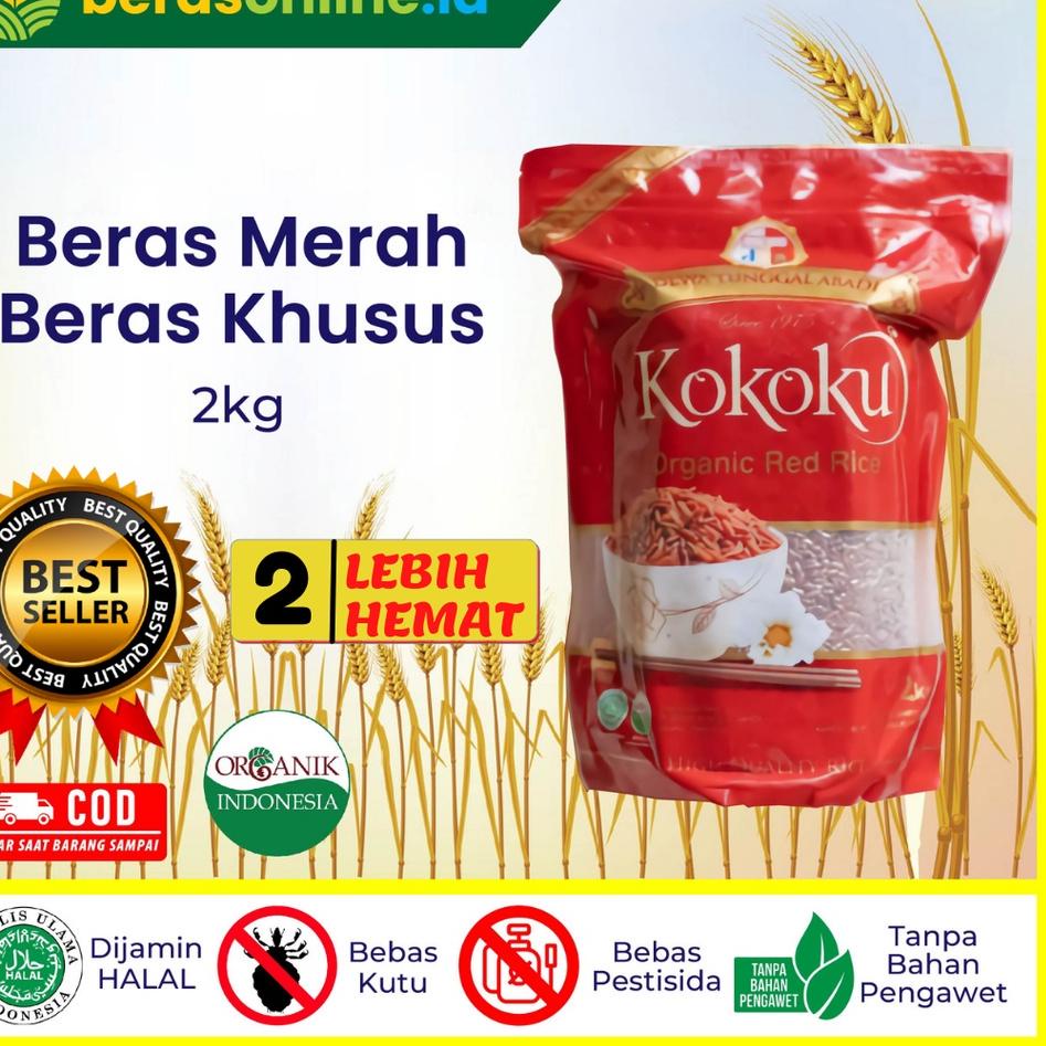 

♚ Beras Online - Beras Merah ORGANIC 2kg Vacuum Kokoku HALAL ☇